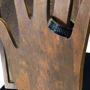 UNISEX Black Carbon Fiber + Black Tungsten Band Ring